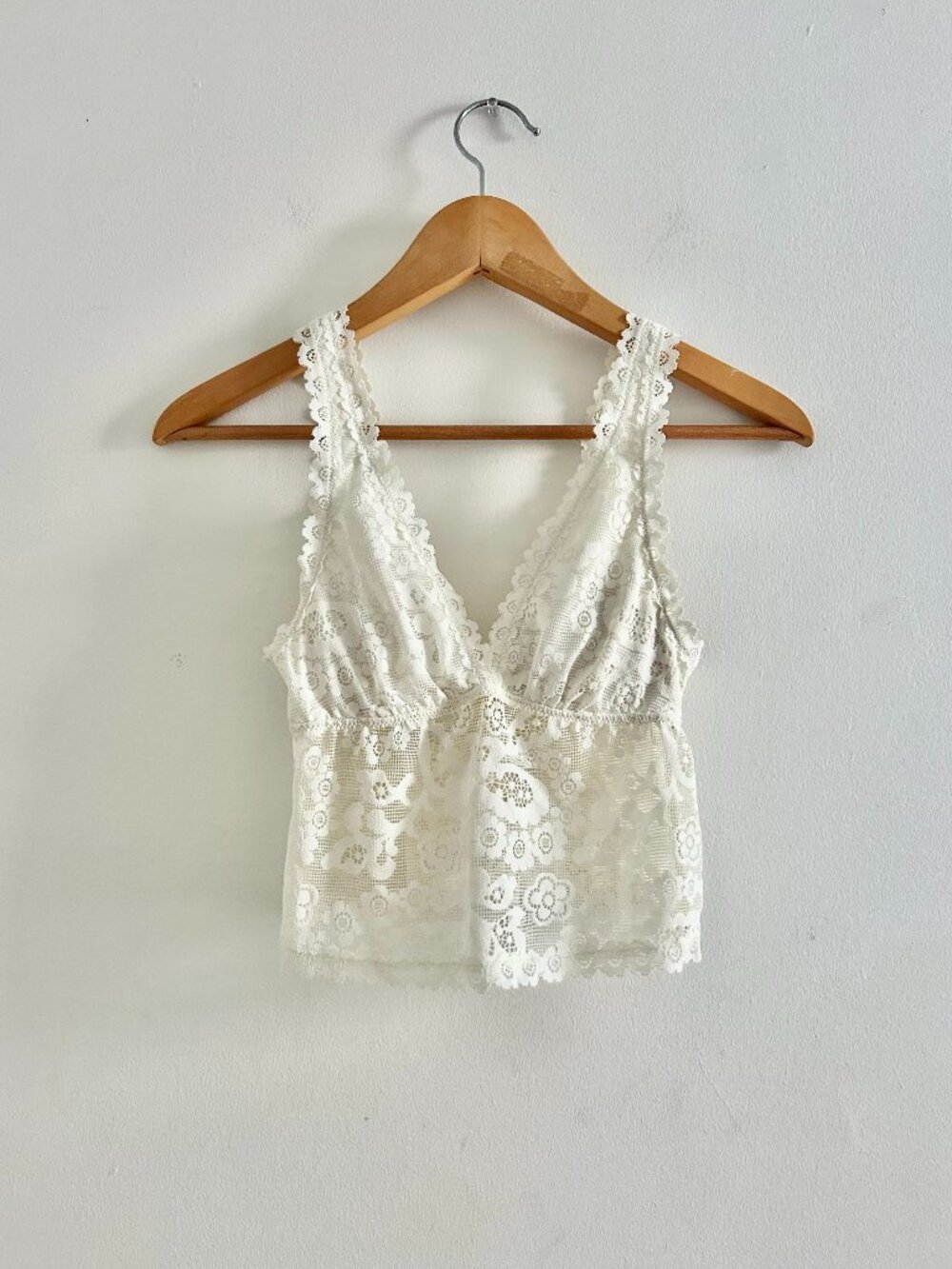 Aerie Paisley Lace Padded Plunge Tank Top in Soft Muslin White, Size XXS